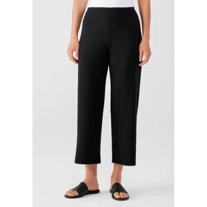 NWT Eileen Fisher Silk Georgette Crepe Ankle Pants Black Size LP Quiet Luxury